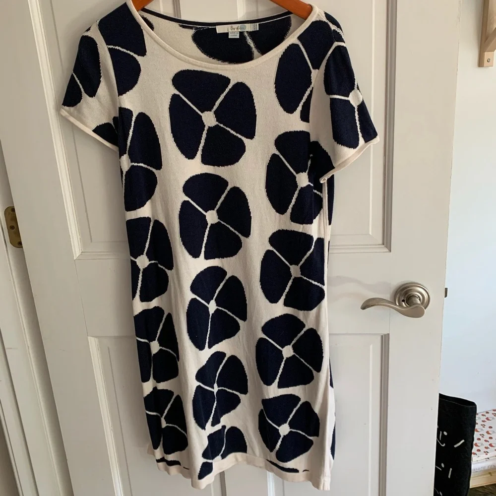 BODEN Sweater Dress Navy Retro Floral Intarsia - Picture 2 of 6
